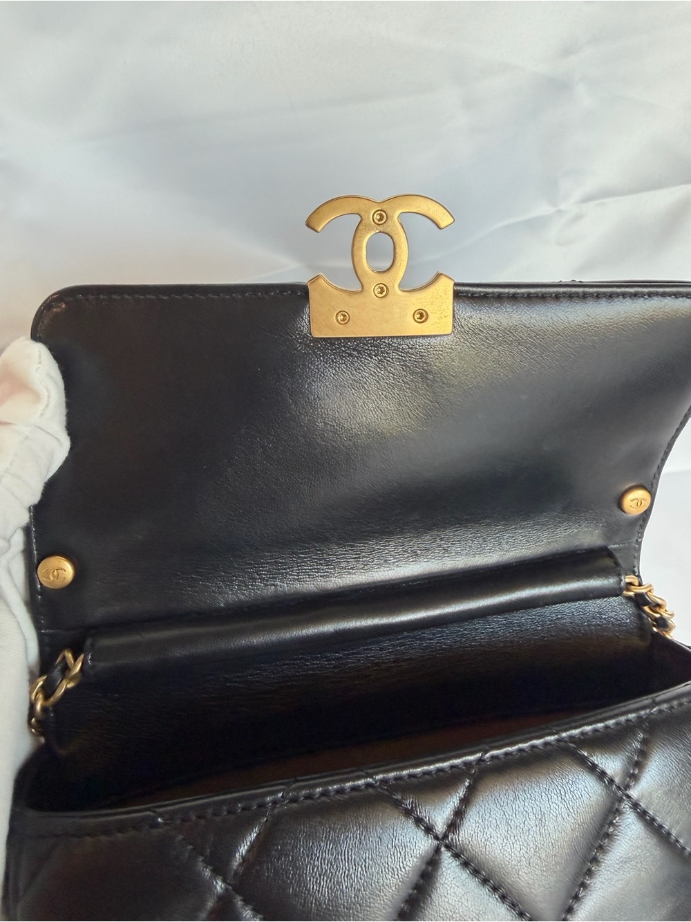 CHANEL 24A Black Lambskin Mini Flap Chanel CC Turnlock Full Set Microchipped - Picture 11 of 16